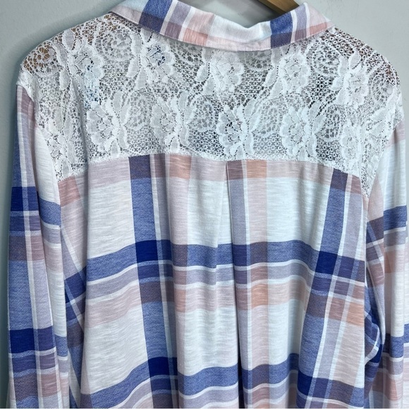Warehouse One Plaid Button Down Shirt Floral Lace - Picture 6 of 10
